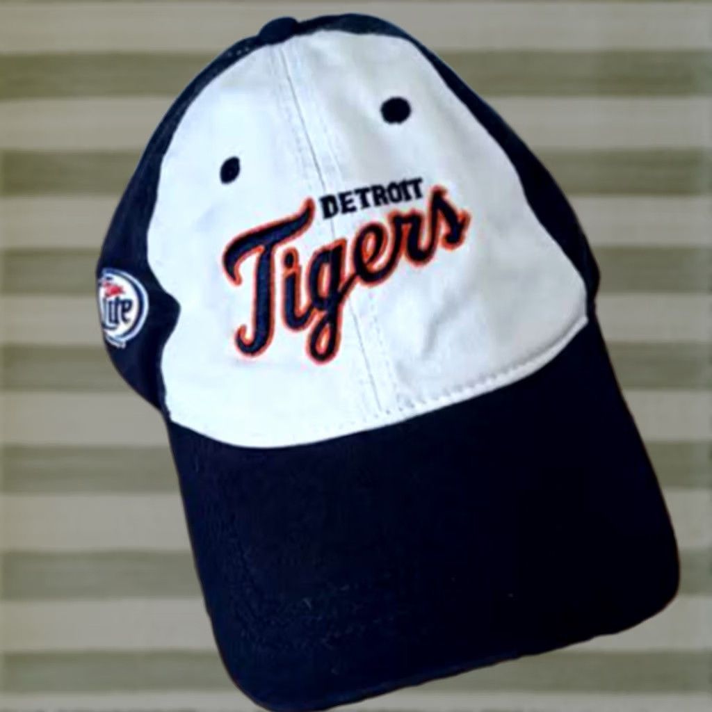 Vintage Detroit Tigers Miller Lite Hat Adjustable Size Strap Otto EUC Baseball Cap Men Blue & White Cotton Sports Size ONE SIZE - 1 Thumbnail
