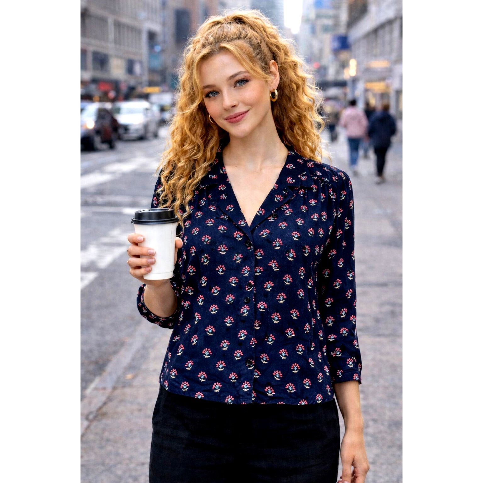 Other Les Serein Collared Long Sleeve Blouse Black Print size M Size M / US 6-8 / IT 42-44 - 1 Thumbnail