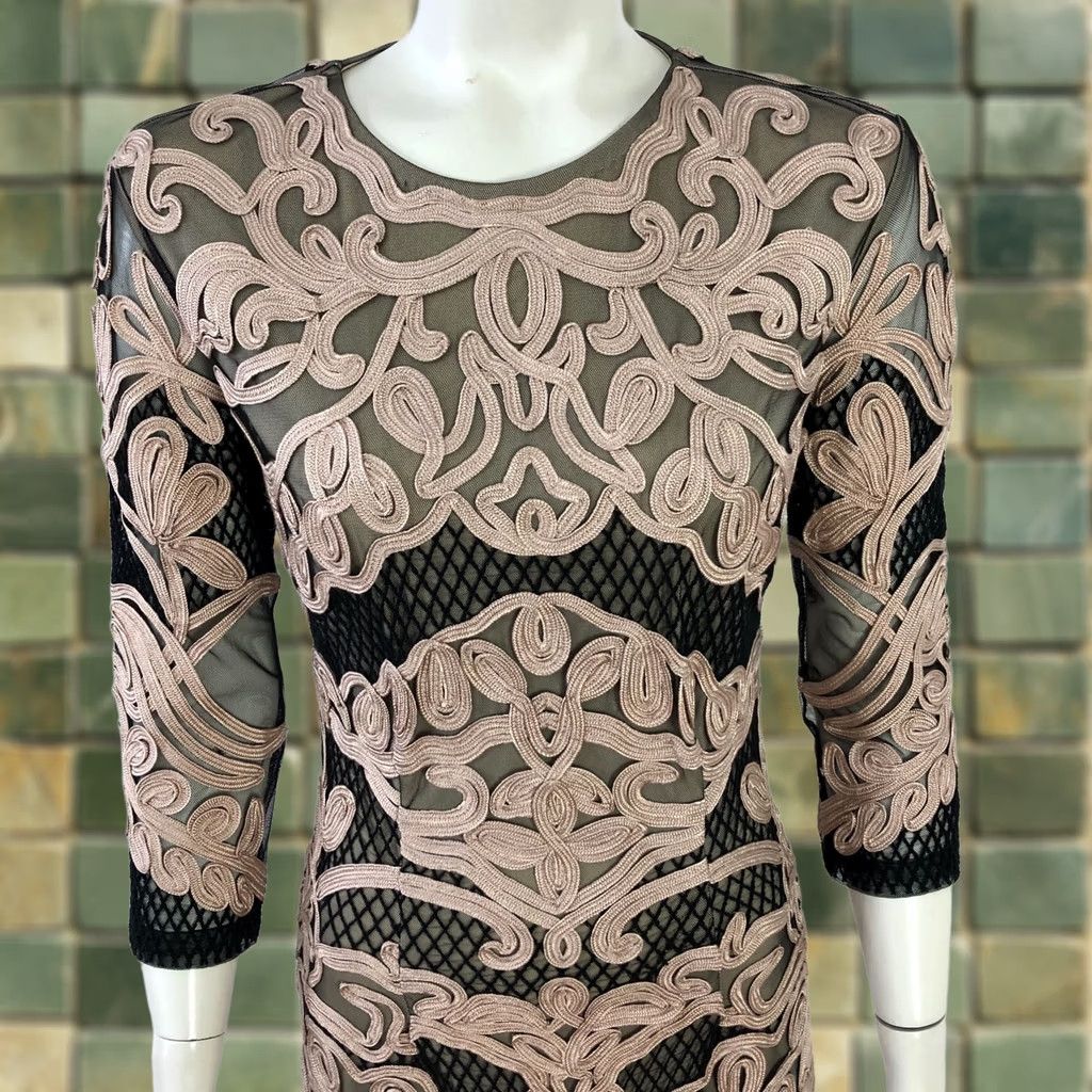Vintage JS Collections 2 Embroidered Sheer Women's Midi Dress All Over Print Mauve Size XS / US 0-2 / IT 36-38 - 1 Thumbnail