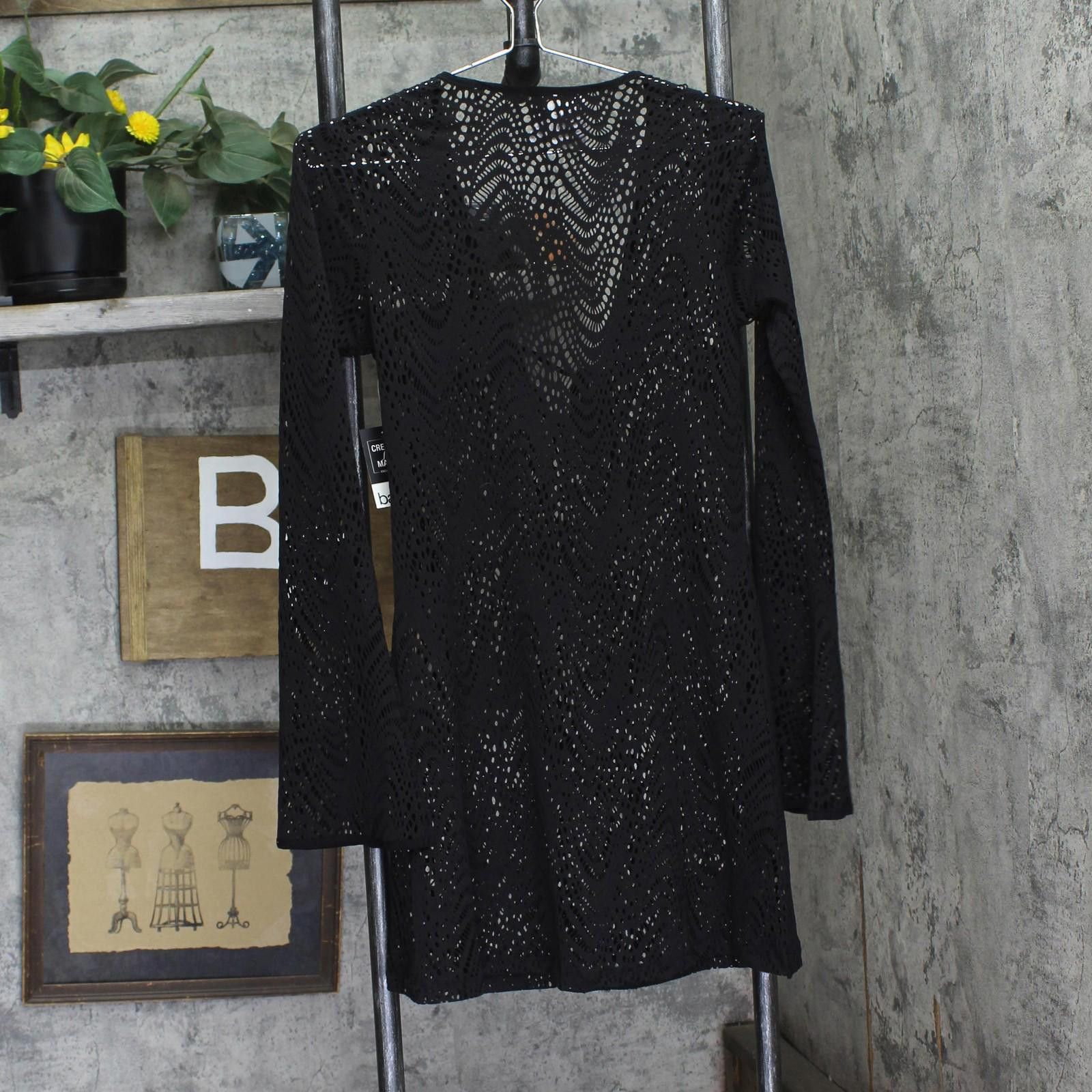 Bar III Nwt Bar Iii Crochet Plunge-neck Cover Up Mbgc25837 Black S Size ONE SIZE - 2 Thumbnail