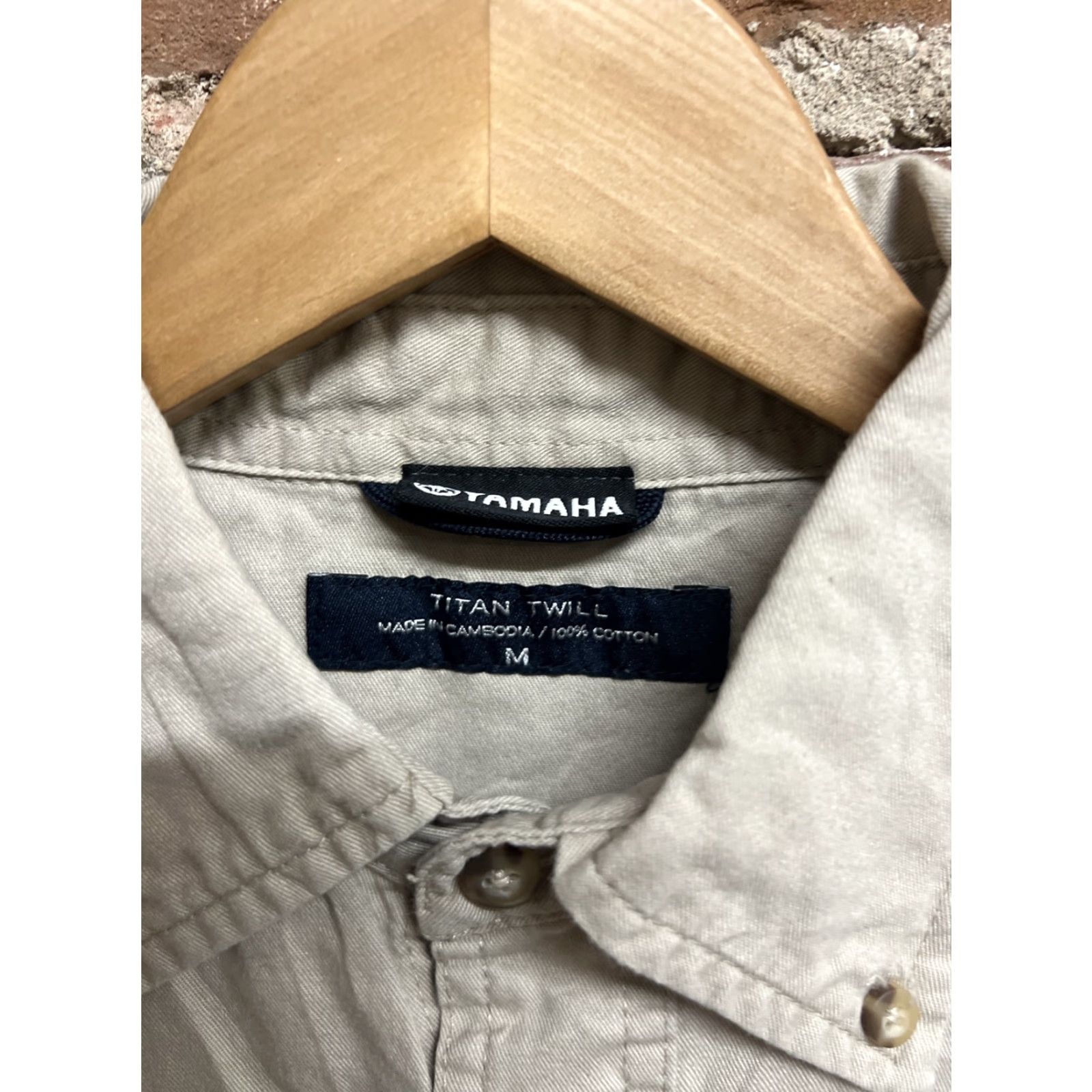 Yamaha Yamaha Mens Button-Down Shirt Khaki Twill Cotton Outdoor Titan Logo Regular Size M Size US M / EU 48-50 / 2 - 3 Thumbnail