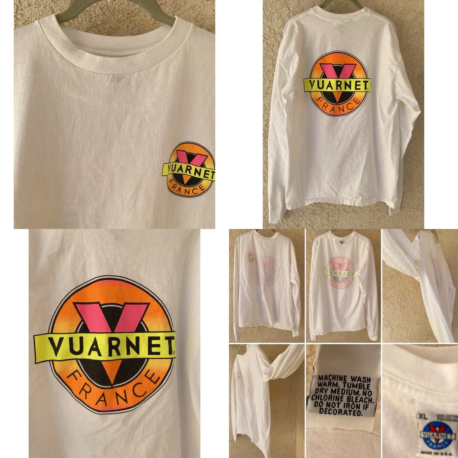 Logo 7 VINTAGE Vuarnet France Long Sleeve Shirt XL White 90s 80s Neon Circle Logo Graphic Print Logo Crew Neck Men Mens XL Shirt Size US XL / EU 56 / 4 - 9 Thumbnail