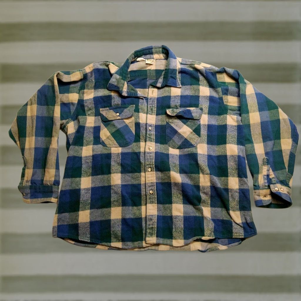 Vintage Five Brothers Jacket Mens 3XL Blue Green Plaid Heavyweight Flannel Workwear USA Made Vintage Button-Up Shirt Size US XXL / EU 58 / 5 - 1 Thumbnail