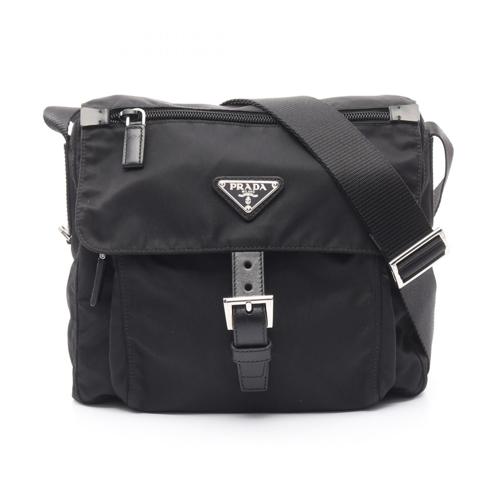 Prada Prada Vela Nylon Leather Shoulder Bag Leather Shoulder Bag Bt8994 in Black, Women's