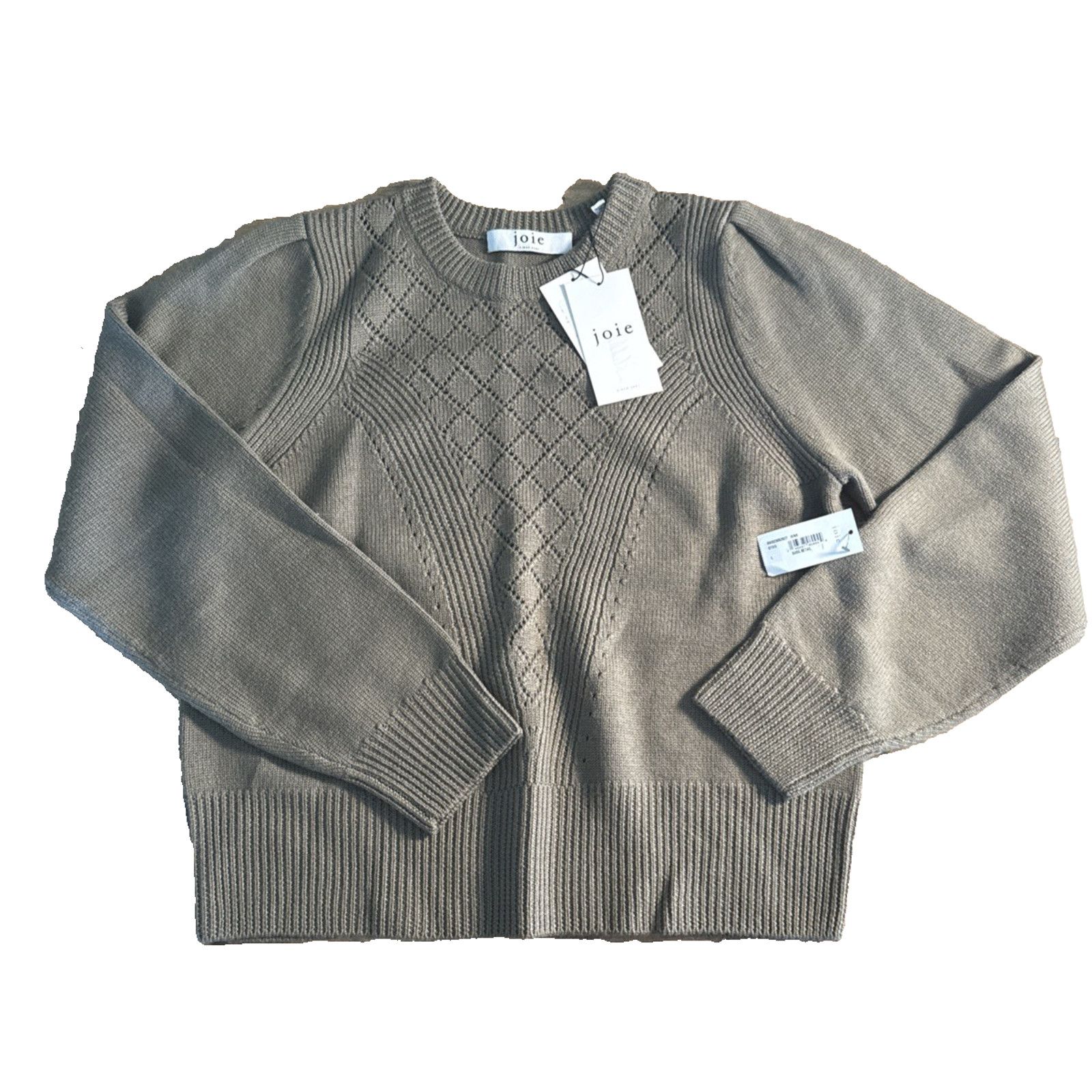 Joie Joie Iena Pointelle Knit Sweater Women Stone Gray Wool Crew Size L / US 10 / IT 46 - 3 Thumbnail