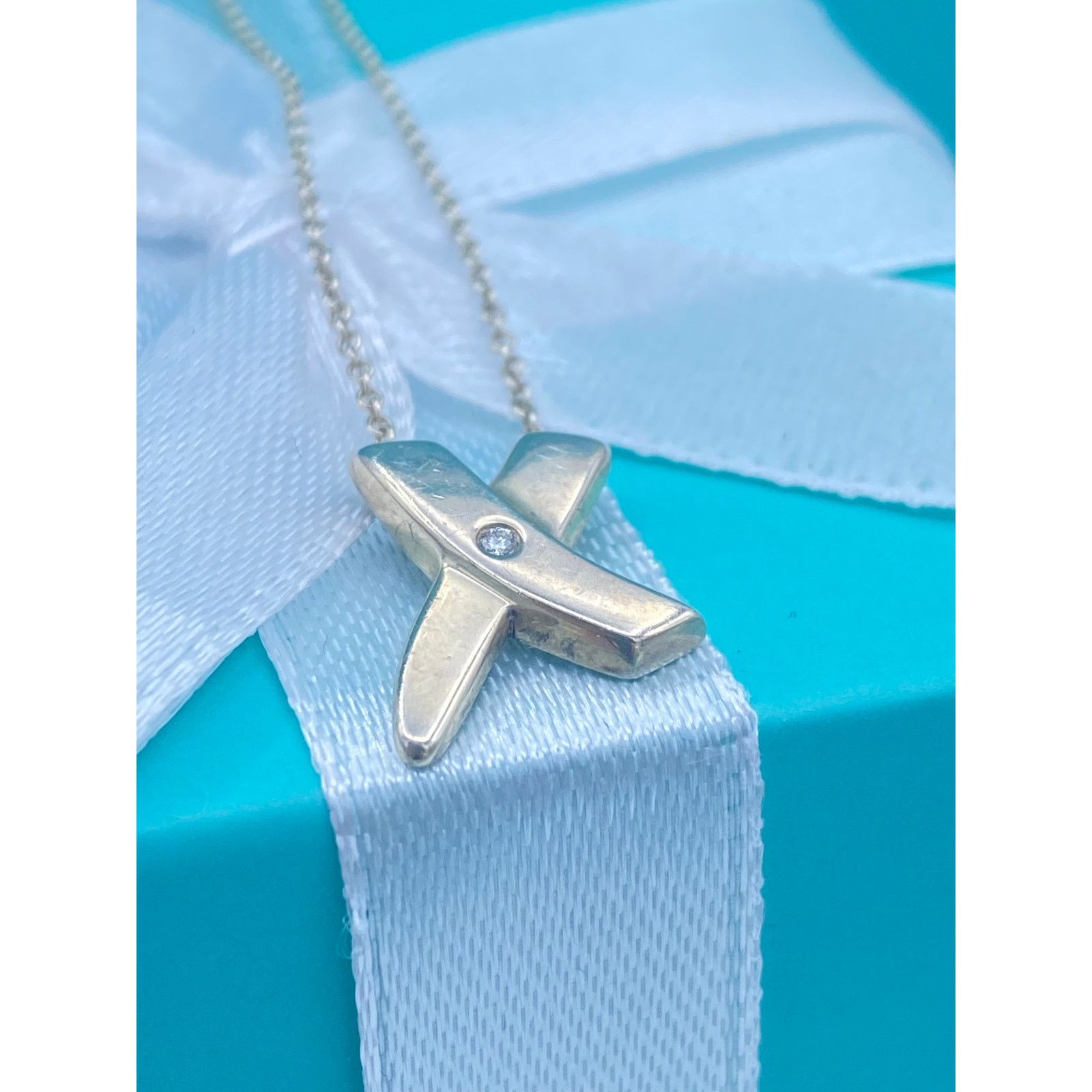 Tiffany & Co. Tiffany & Co. Sterling Silver Diamond X Pendant Necklace Size ONE SIZE - 6 Thumbnail