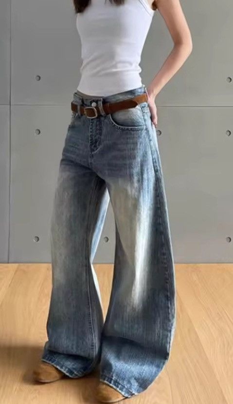 Jean Faded Blue Wide-Leg Jeans -Streetwear & Casual Style Size 27" / US 4 / IT 40 - 4 Thumbnail