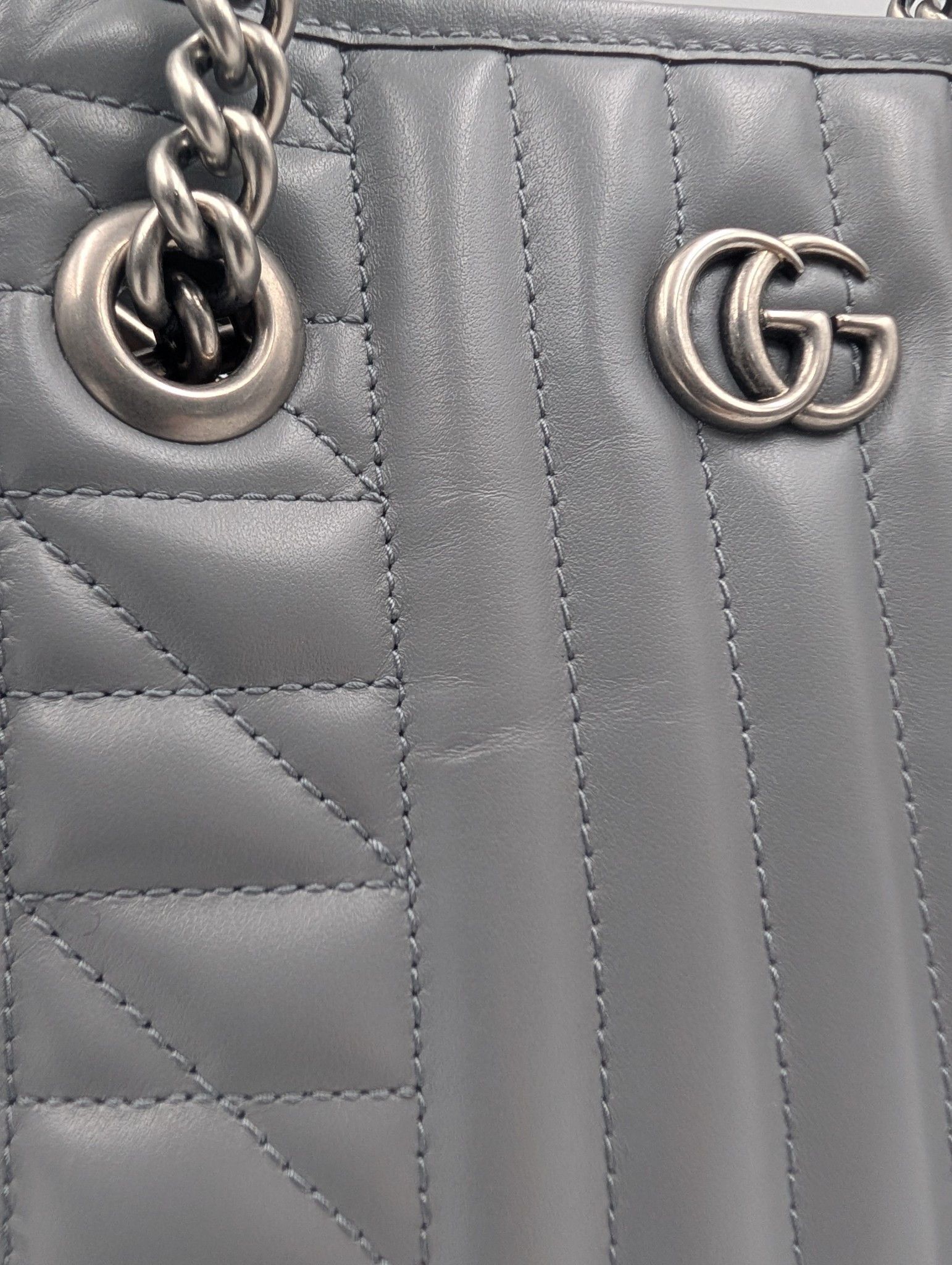 Gucci Grey GG Marmont Silver Medium Chain Shoulder Bag Size ONE SIZE - 7 Thumbnail