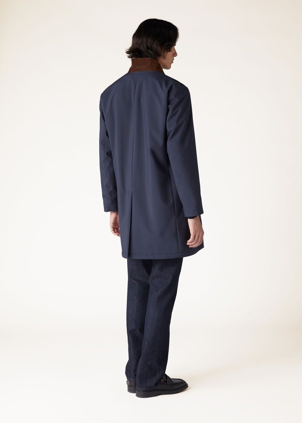 Loro Piana o1w1db10725 FAM5516 Sebring Leather Collar Coat in Navy Blue Size US L / EU 52-54 / 3 - 5 Thumbnail