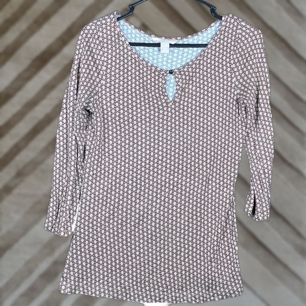 Banana Republic Banana Republic Blouse Brown Geometric Pattern 3/4 Sleeve Small Womens Shirt Casual Workwear Size S / US 4 / IT 40 - 1 Thumbnail
