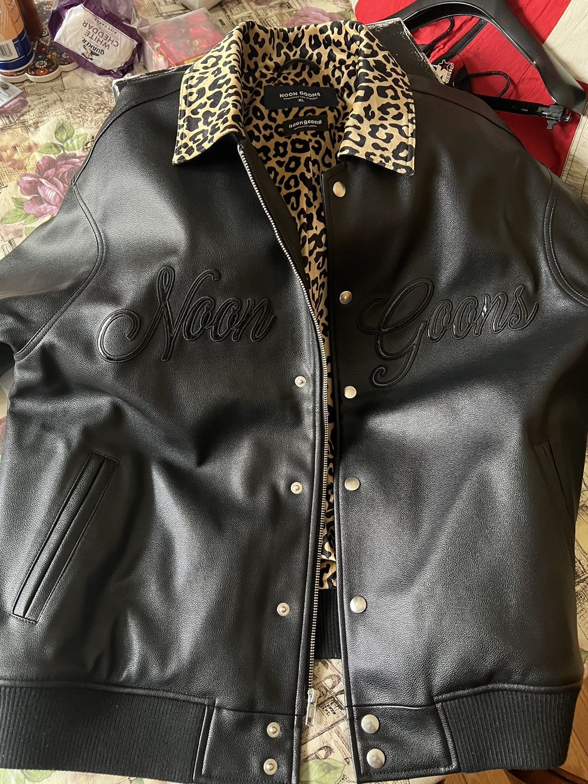 Image of Noon Goons Noon Goon, Leather Leopard Jacket in Black, Men's (Size XL)