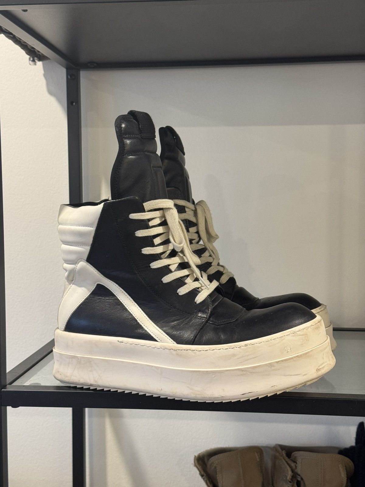 Rick Owens Rick Owens Geobasket Black/Milk Mega Bumper Leather Sneakers Size US 9 / EU 42 - 2 Thumbnail