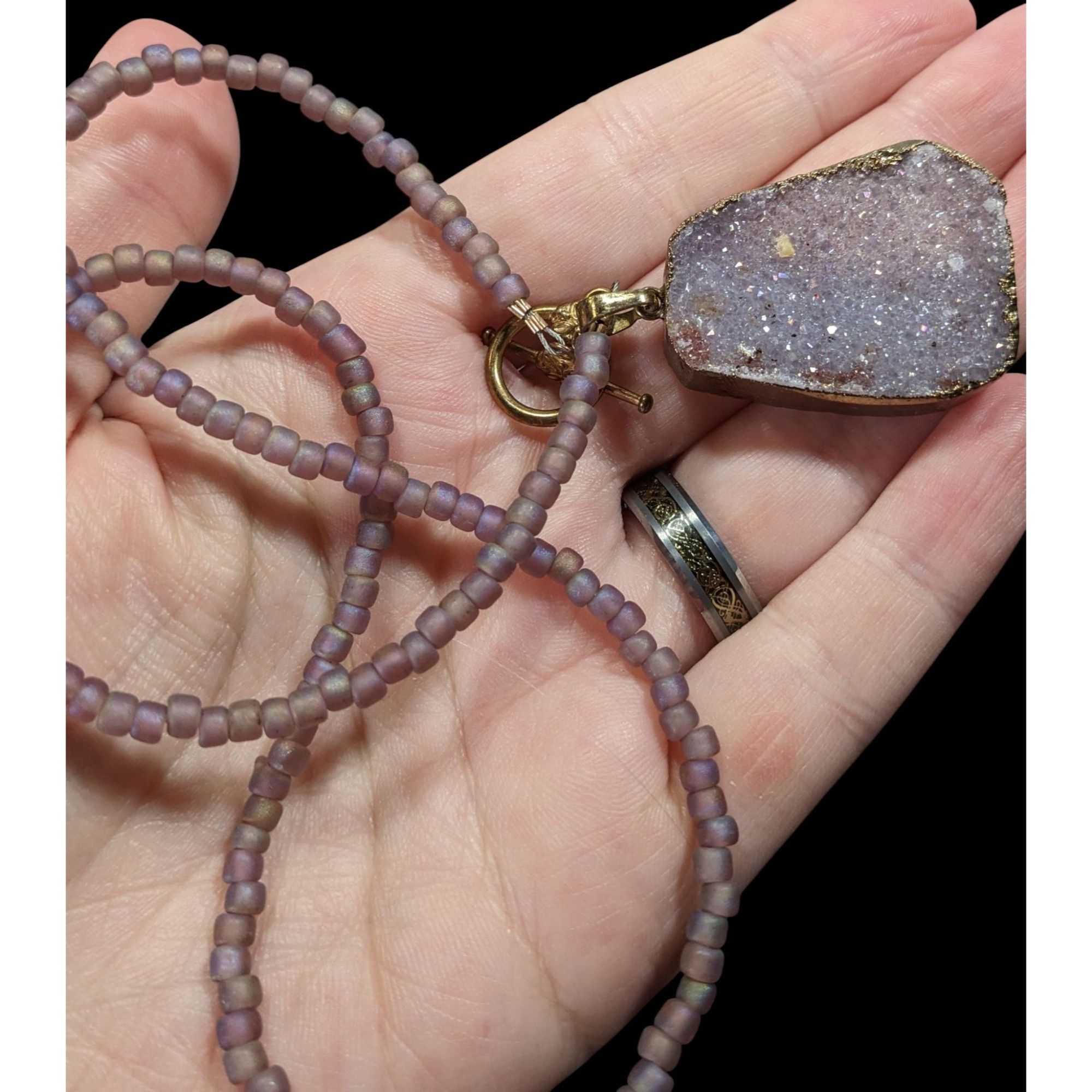 Other Whimsical Fairycore Purple Druzy And Frosted Glass Beaded Ne Size ONE SIZE - 3 Thumbnail