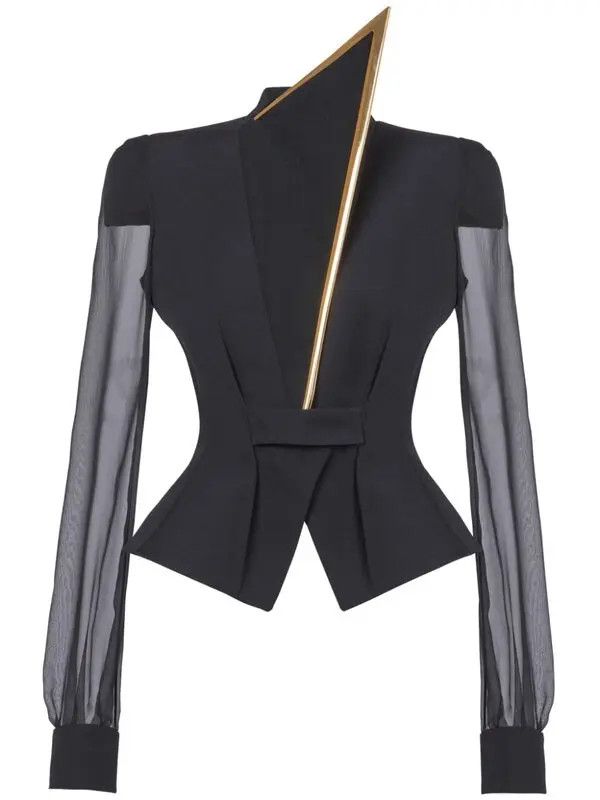 Balmain o1s1wg111025 Asymmetric Collar Jacket in Black Size S / US 4 / IT 40 - 1 Thumbnail