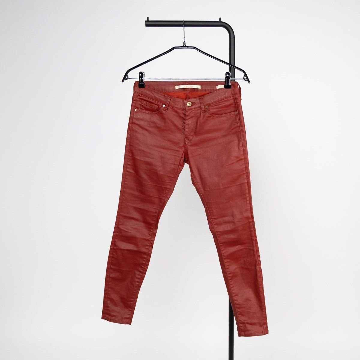 Zara Zara Red Coated Slim Fit Pants Faux Leather Skinny Trousers Size 27" / US 4 / IT 40 - 1 Thumbnail