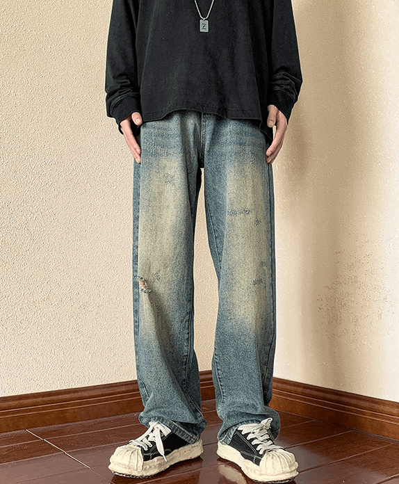 Jean Men's vintage distressed washed loose straight jeans Size US 32 / EU 48 - 1 Thumbnail