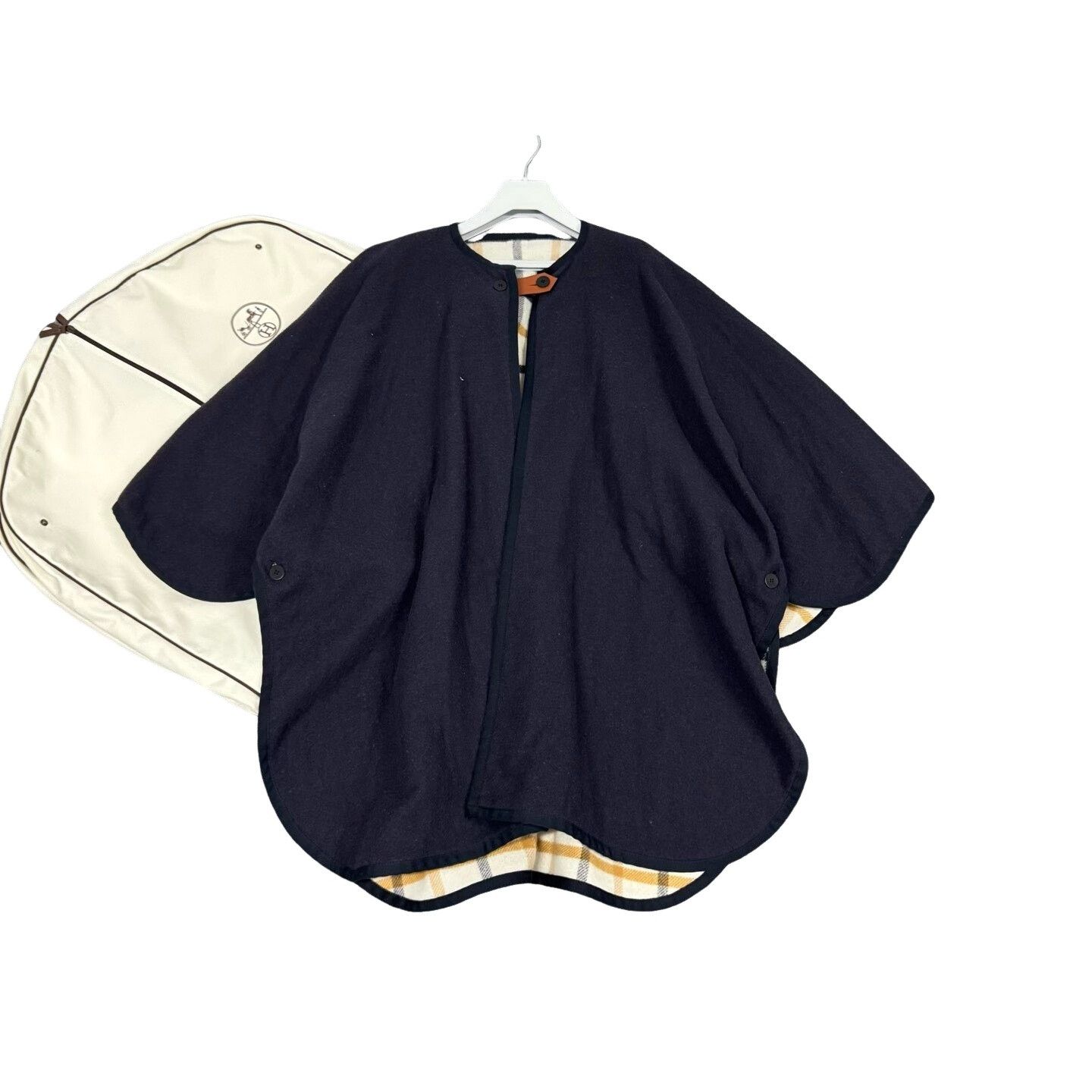 Hermes Hermes Reversible Wool Cashmere Check Cape ONE SIZE Size ONE SIZE - 1 Thumbnail