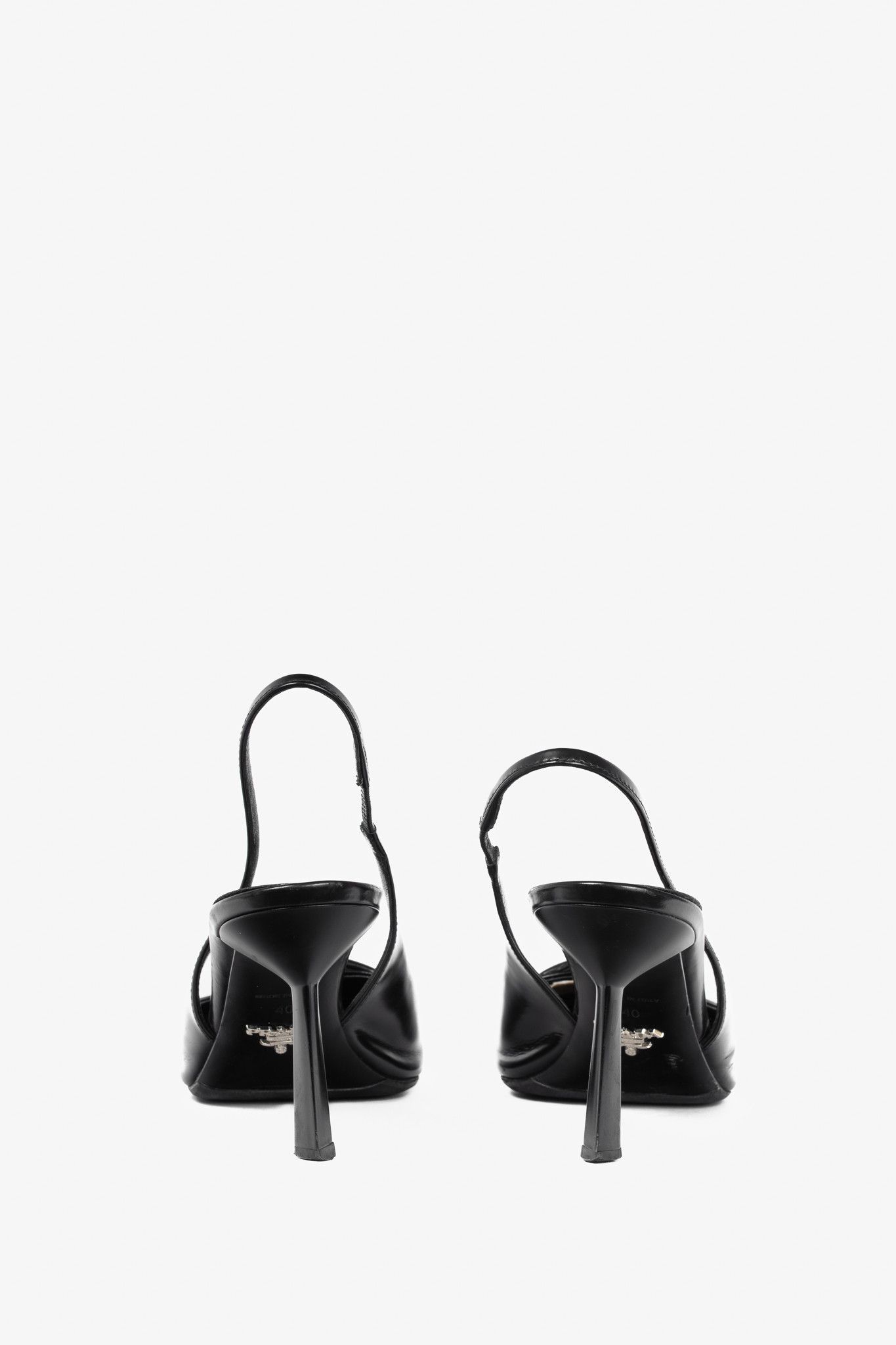 Prada Prada Black Leather Logo Pointed-Toe Slingback Heels Size US 9.5 / IT 39.5 - 3 Thumbnail