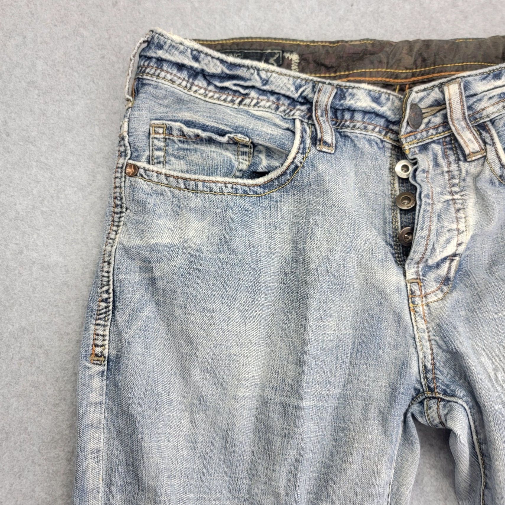 Buffalo David Bitton Buffalo David Bitton Jeans Mens 29x32 Light Wash King Button Fly Distressed Denim Straight Jeans Mens 29x32 Blue Distressed King Size US 29 - 4 Thumbnail