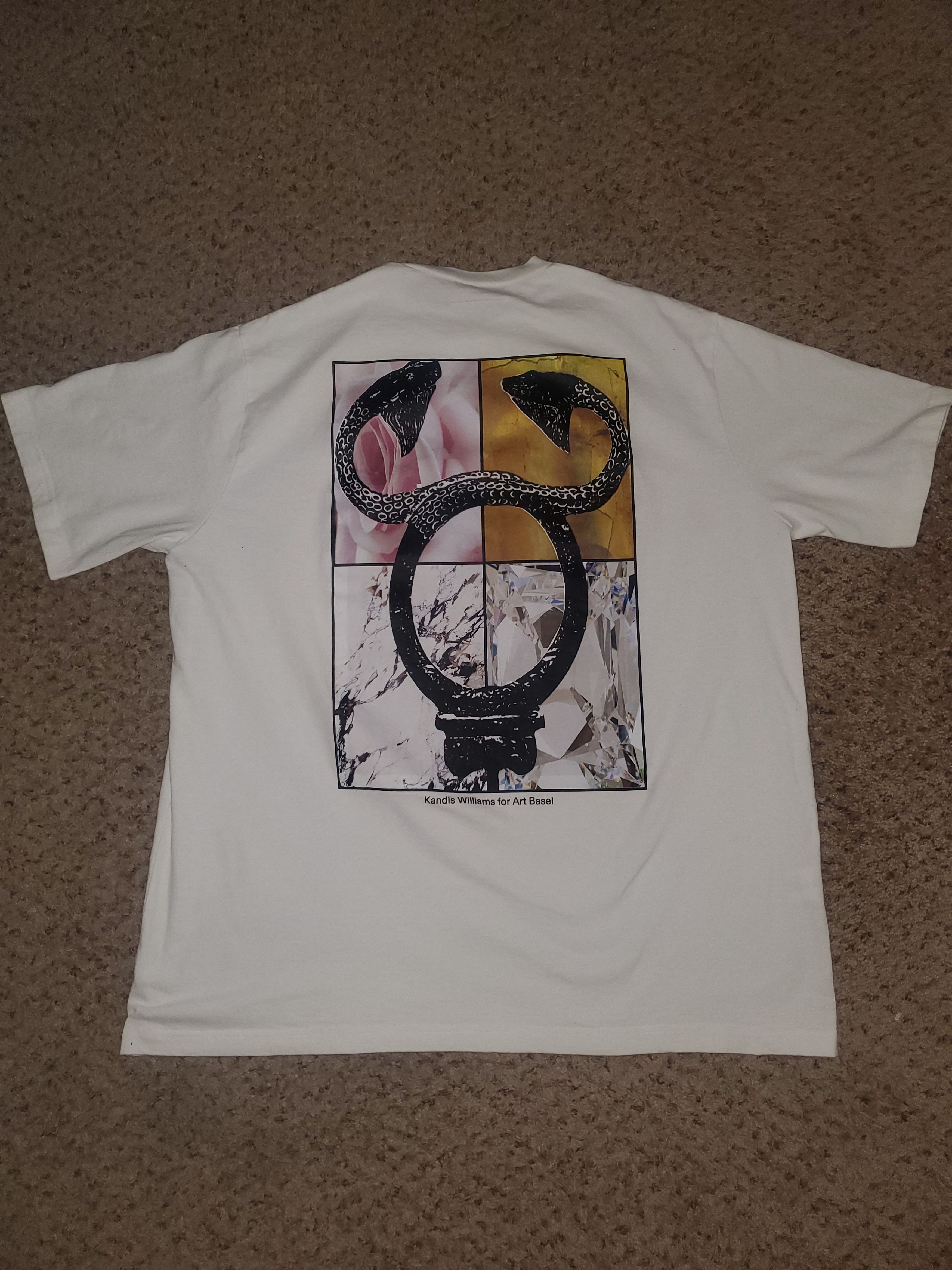 image of G O A T Crew Designer Kandis Williams Art Basel White Large T-Shirt New, Men's