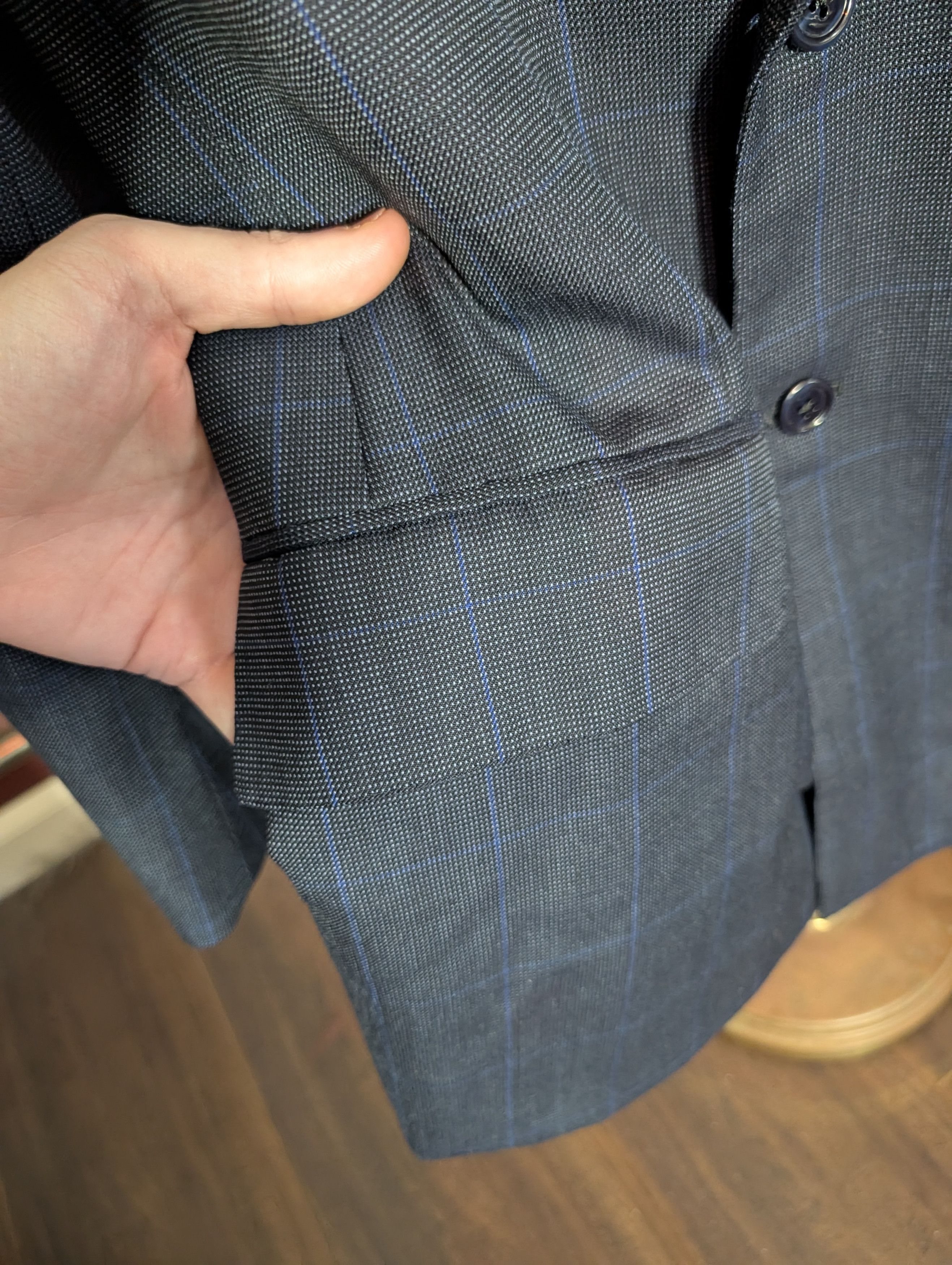 Bespoken NAURA Paris bespoke navy check double breasted jacket Size 44R - 5 Thumbnail