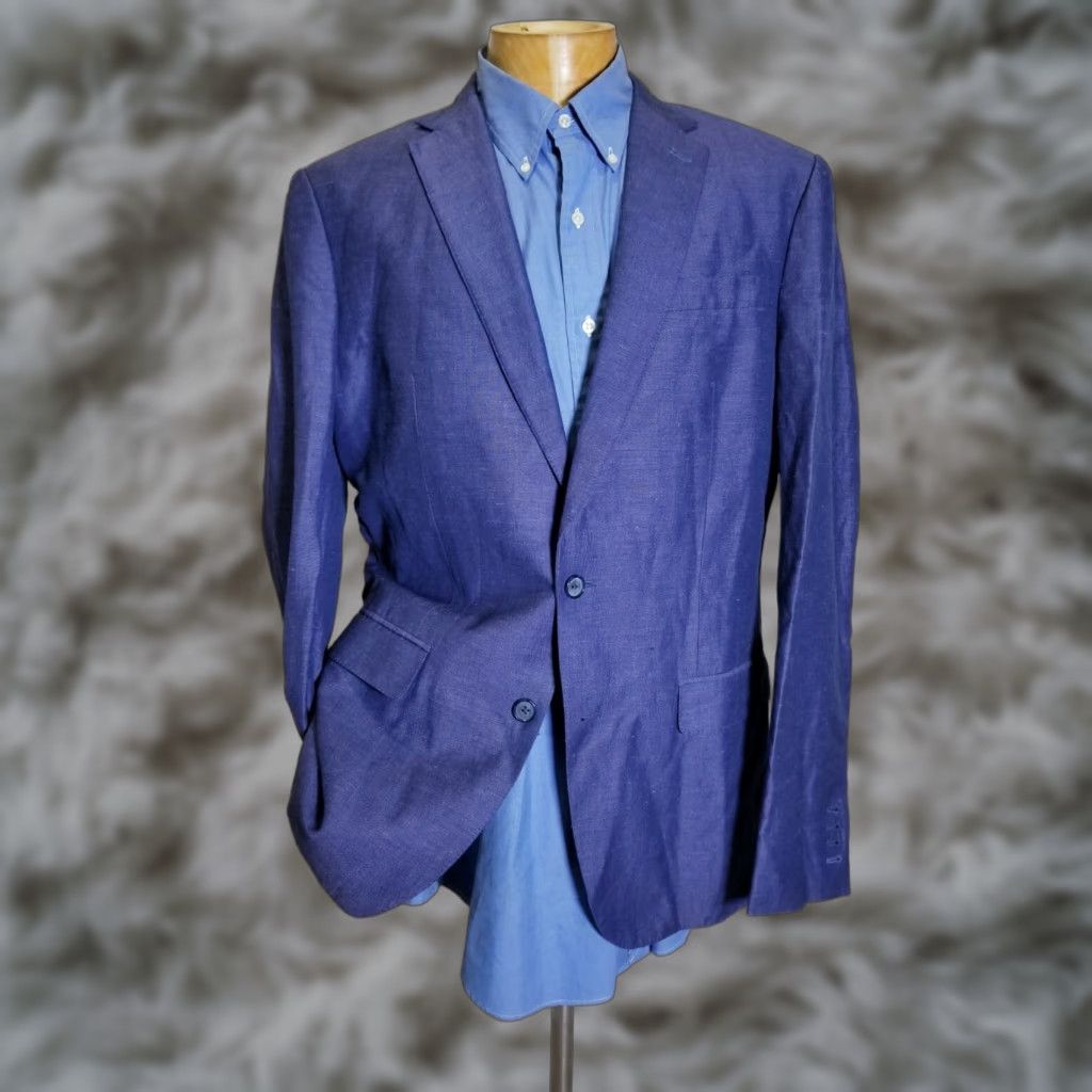 Vintage Bespoke 40L Purple Linen Silk Sport Coat Blazer Jacket Rahman Fashions Notch Lapel Two Button 4-Button Surgeon Cuffs Long Solid Vintage? No—Wait Size 40R - 1 Thumbnail