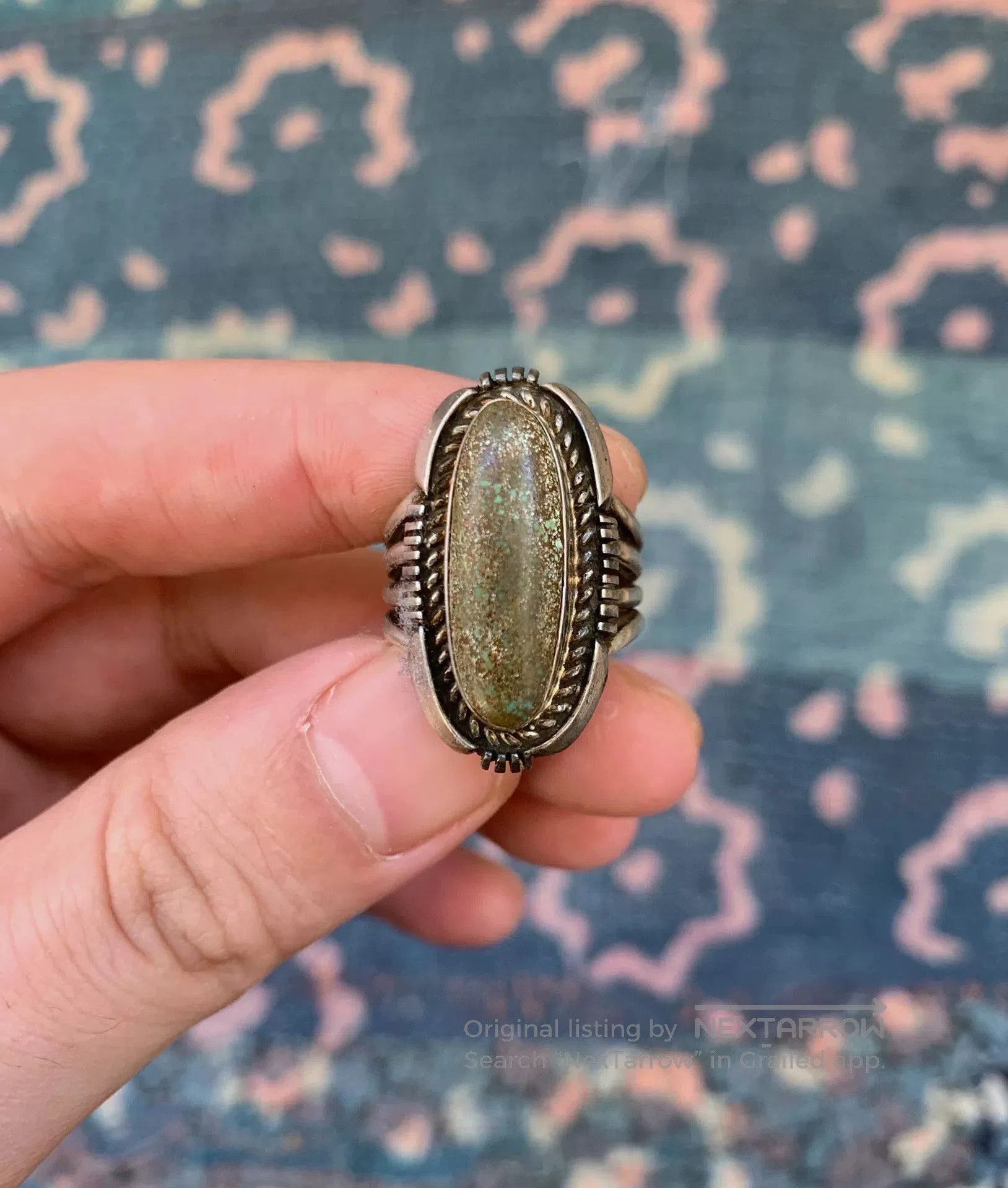 Japanese Brand Antique Navajo Silver Turquoise Ring. Size ONE SIZE - 1 Thumbnail