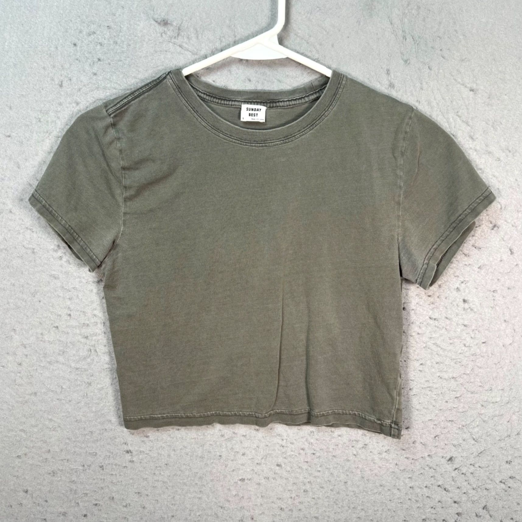 Vintage Sunday Best Womens Cropped T-Shirt Shirt Short Sleeve Crew Neck XS Olive Green Size S / US 4 / IT 40 - 2 Thumbnail