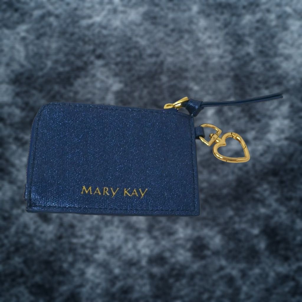 Vintage Mary Kay Blue Coin Pouch Purse Wallet Gold Heart Retired Pouch Wallet Women XS Blue Coins Zip-Around Credit Card Folding Size ONE SIZE - 1 Thumbnail