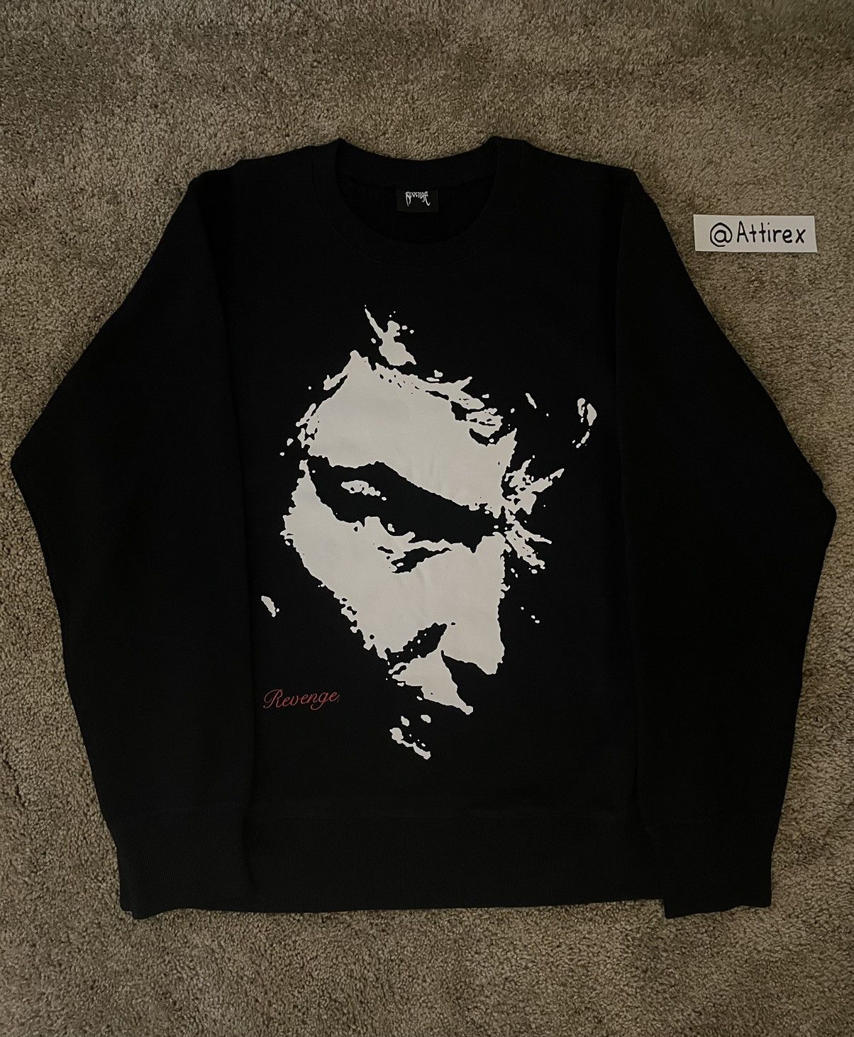 image of Revenge Face Black Crewneck in Black/White, Men's (Size Medium)