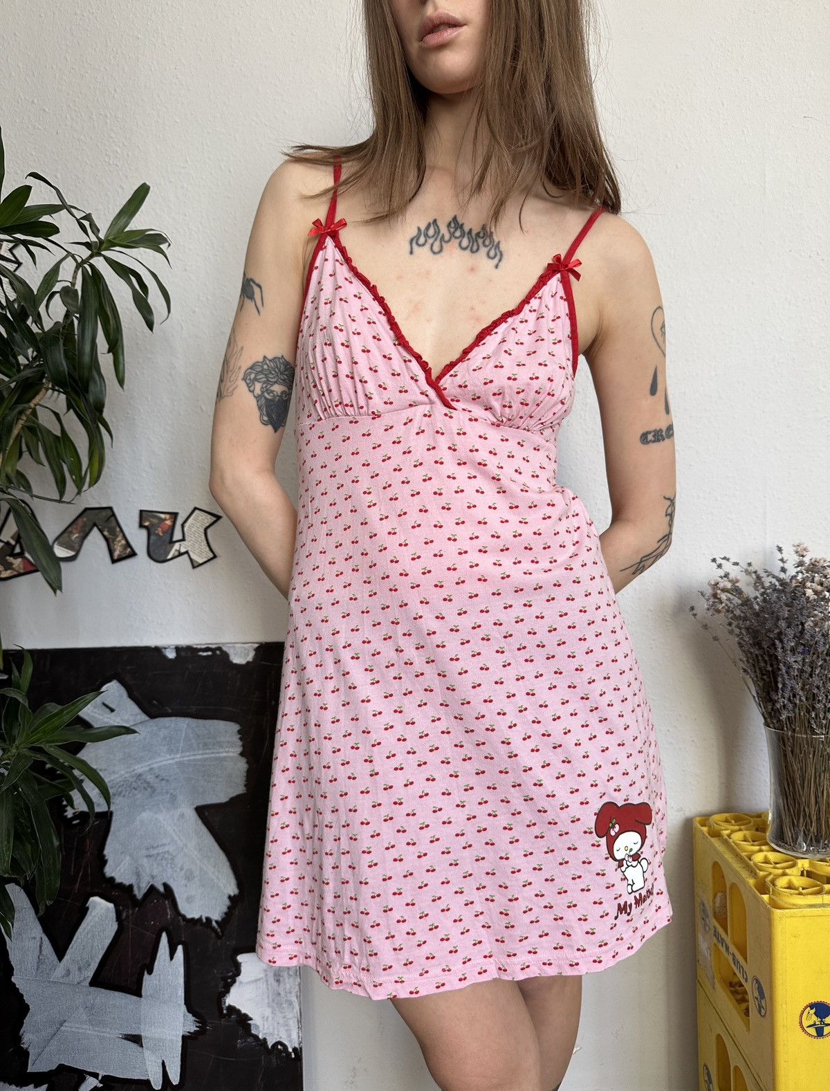 Vintage Cute Babydoll Vintage Cami Cherry Pink Melody Slip Dress Size M / US 6-8 / IT 42-44 - 2 Thumbnail