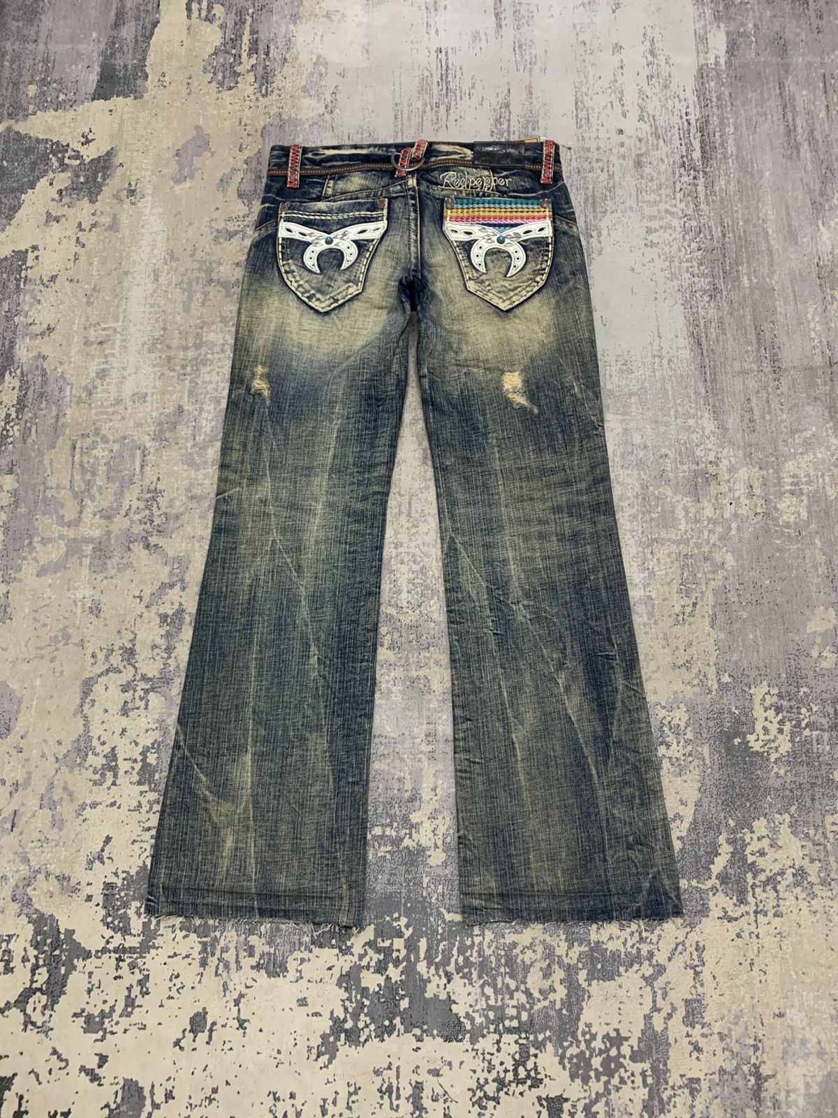 If Six Was Nine Vintage Red pepper Flared Distressed Jeans Size US 32 / EU 48 - 6 Thumbnail