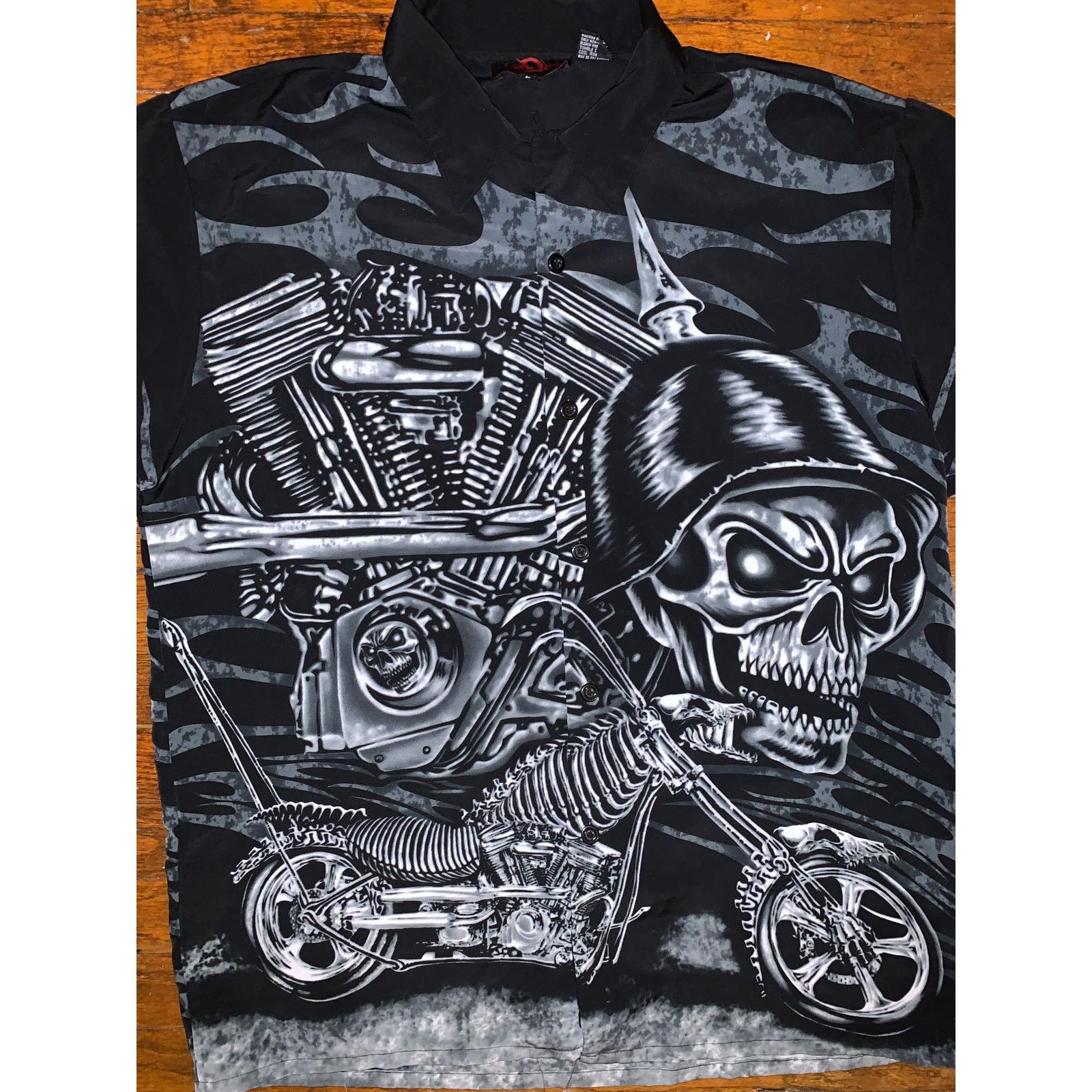 Other × Vintage Vintage Y2K D Clothing Skeleton Chopper Shirt XL Black AOP Size US L / EU 52-54 / 3 - 3 Thumbnail