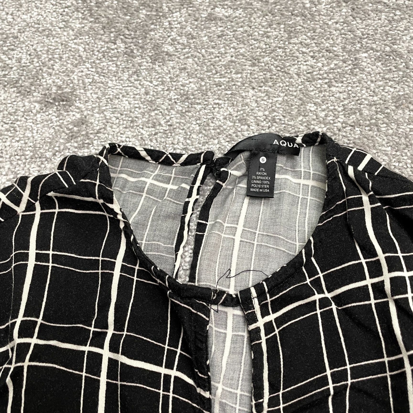 AQUA Aqua A-Line Dress Womens S Black White Plaid Long Sleeve Knit Rayon Spandex Elastic Waist Knee Length Vintage No Size S / US 4 / IT 40 - 4 Thumbnail