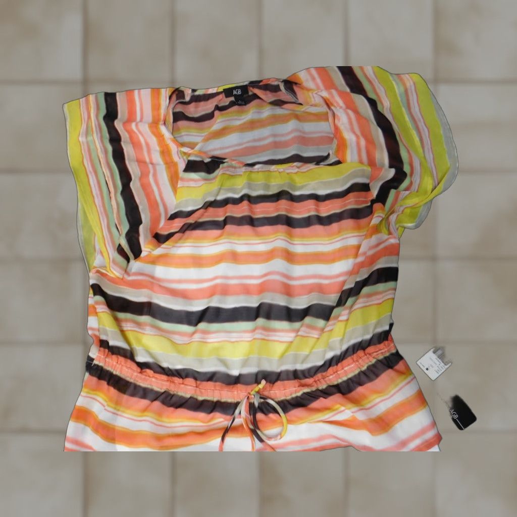Vintage AGB Blouse Shirt Women Large Orange Stretch Pullover Casual Polyester Rayon Sleeveless Collared Ruffle Size L / US 10 / IT 46 - 1 Thumbnail