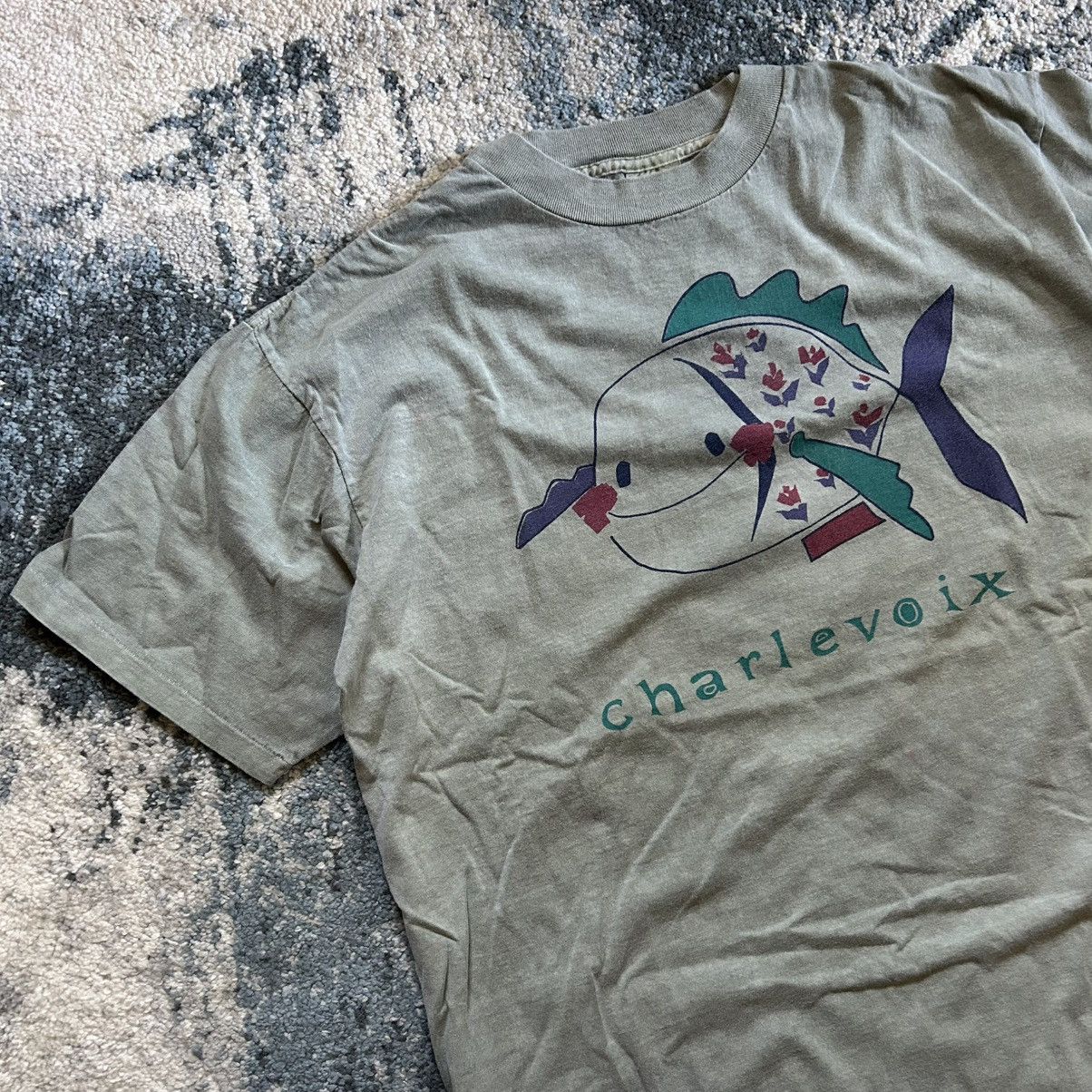 Vintage CHARLEVOiX MiCHiGAN FiSH SiNGLE STiTCH ONEiTA POWER TEE SAGE Size US XL / EU 56 / 4 - 9 Thumbnail