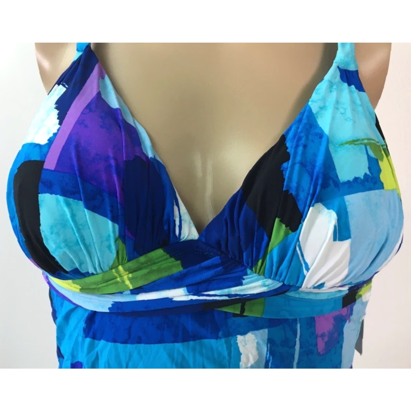 Vintage 2 Bamboo Tankini Swimsuit Women S Blue Geometric Lined Skirt Two-Piece Beach Pool Womens Size ONE SIZE - 4 Thumbnail