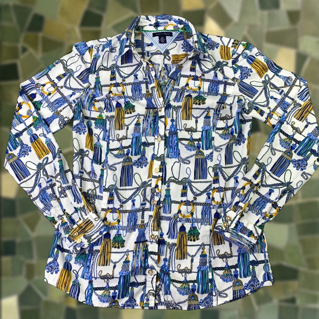 Tommy Hilfiger Tommy Hilfiger Womens Shirt Small Blue Button Up French Mediterranean Fitted Size S / US 4 / IT 40 - 1 Thumbnail