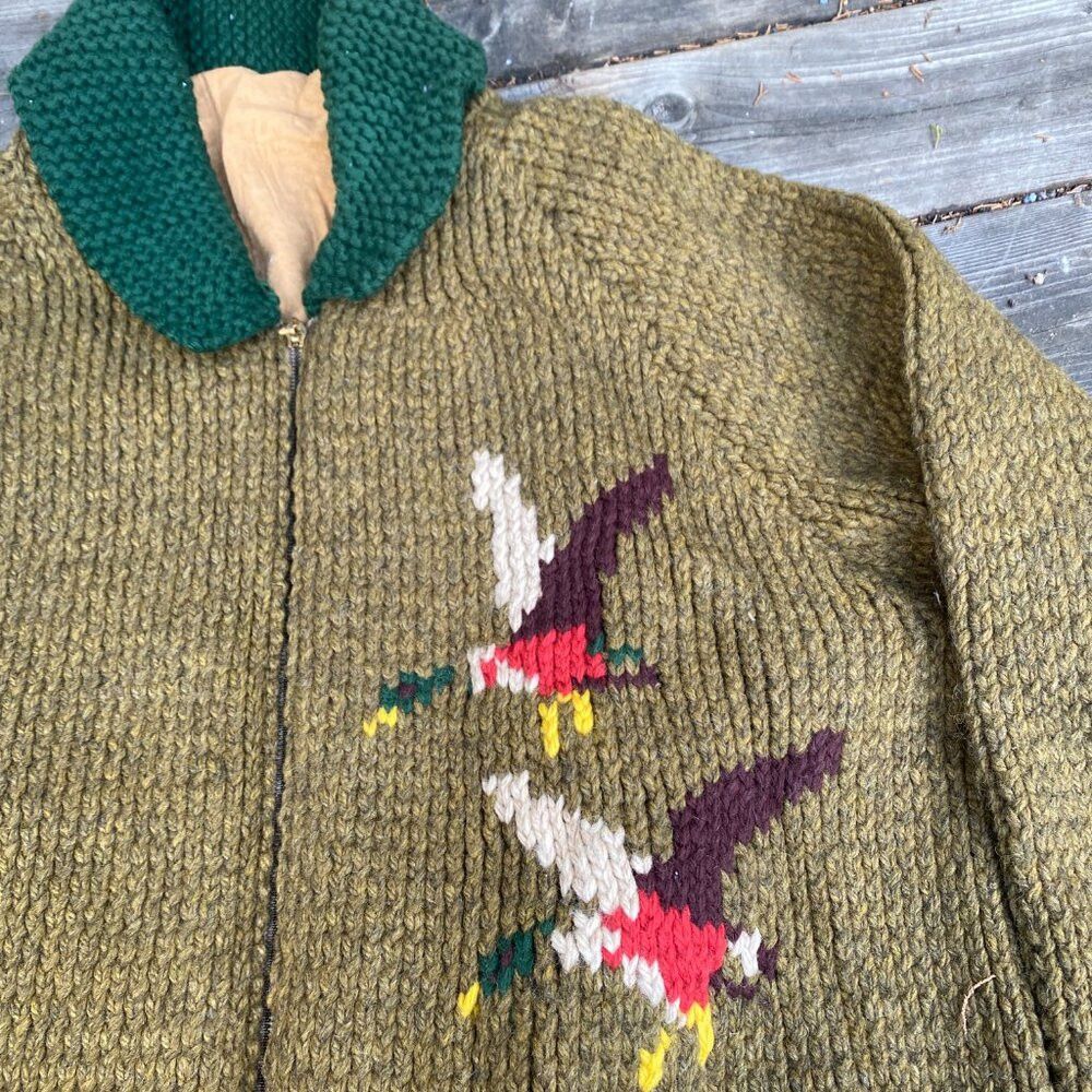 Handmade Vintage 1958 Green Goose Cowichan Handmade Woven Wool Jacke Size US L / EU 52-54 / 3 - 8 Thumbnail