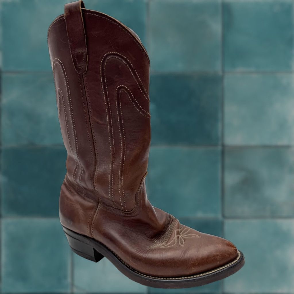 SN - Silverado Boots Mens 8 Brown Leather Western Cowboy Roper Work Oil Resistant Boots