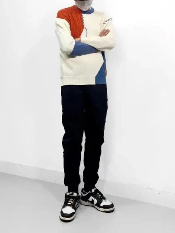 Japanese Brand Orenge White Turtleneck Patchwork Pullovers Sweatshirt Size US M / EU 48-50 / 2 - 6 Thumbnail