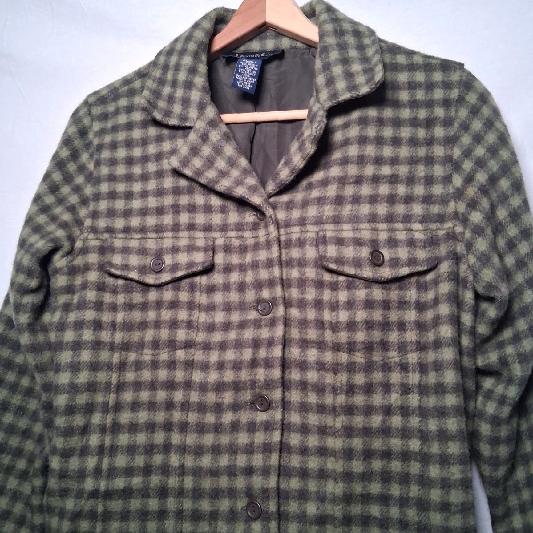 Denim & Co. VINTAGE Denim & Co Shirt Jacket Women S Green Plaid Wool Blend Button Up Size S / US 4 / IT 40 - 5 Thumbnail