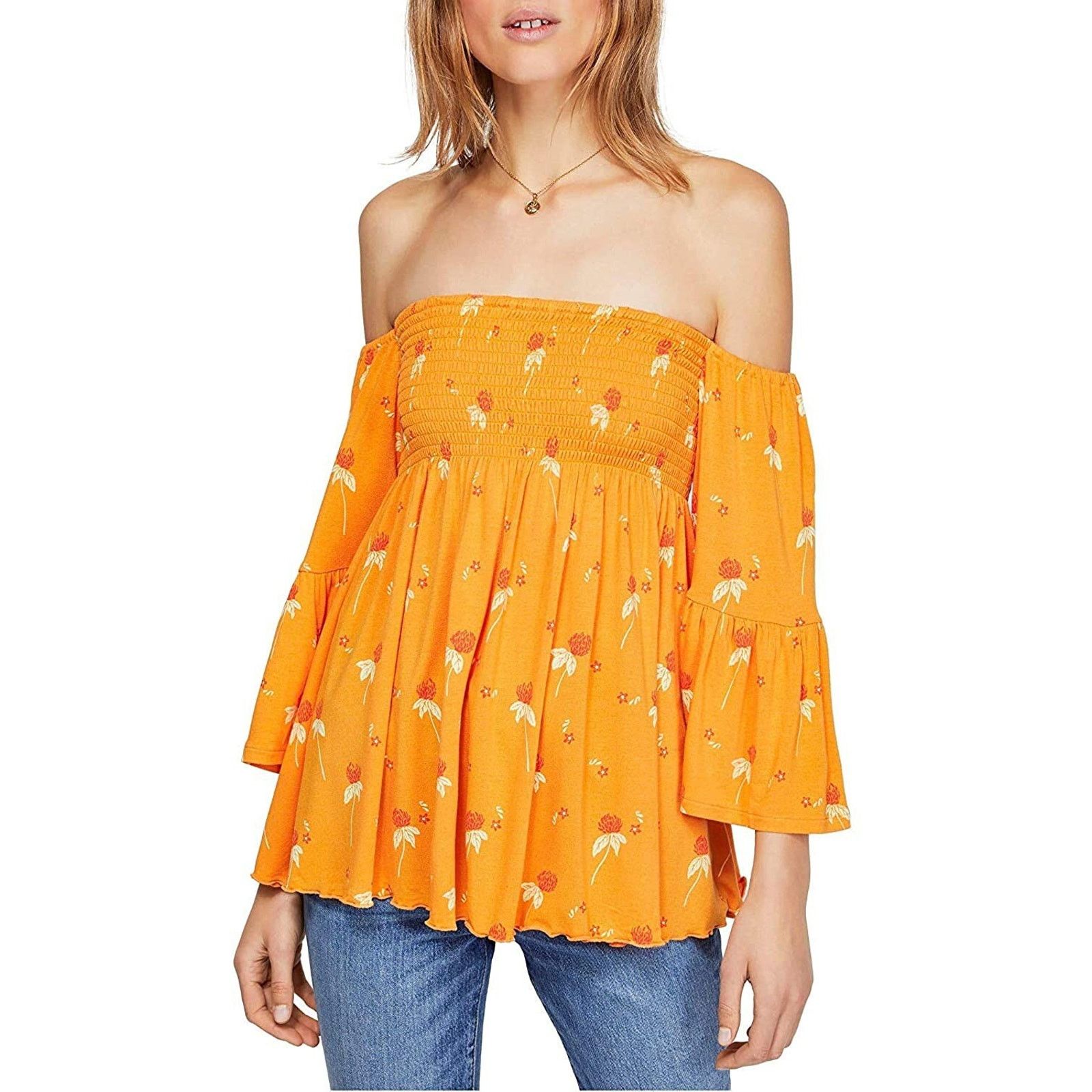 Free People Free People Women Lana Orange Tunic Off Dress Size L A000507 Size L / US 10 / IT 46 - 1 Thumbnail