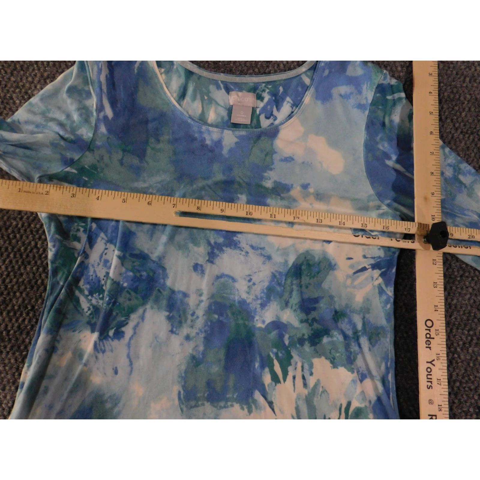 Vintage Chico's Blouse Shirt Women 0 Blue Floral Abstract Knit Rayon Spandex Lightweight Casual Size XS / US 0-2 / IT 36-38 - 5 Thumbnail