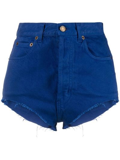 image of Saint Laurent Paris Oc11Z10524 High-Waisted Shorts In Lapis Rinse Denim In Blue, Women's (Size 34)