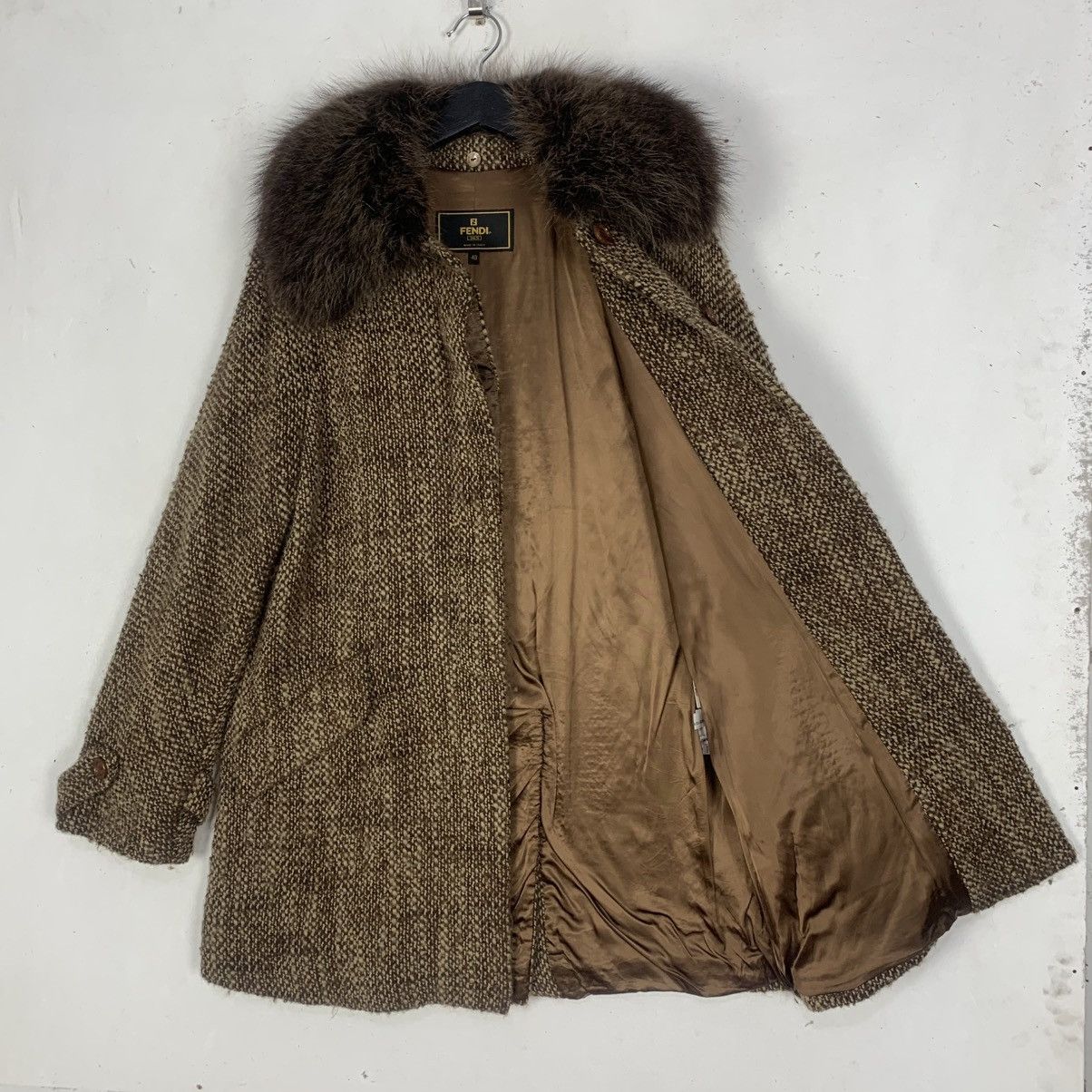 Fendi Fendi Italian Luxury vVintage Brown Tweed Wool Coat Fur Size L / US 10 / IT 46 - 6 Thumbnail