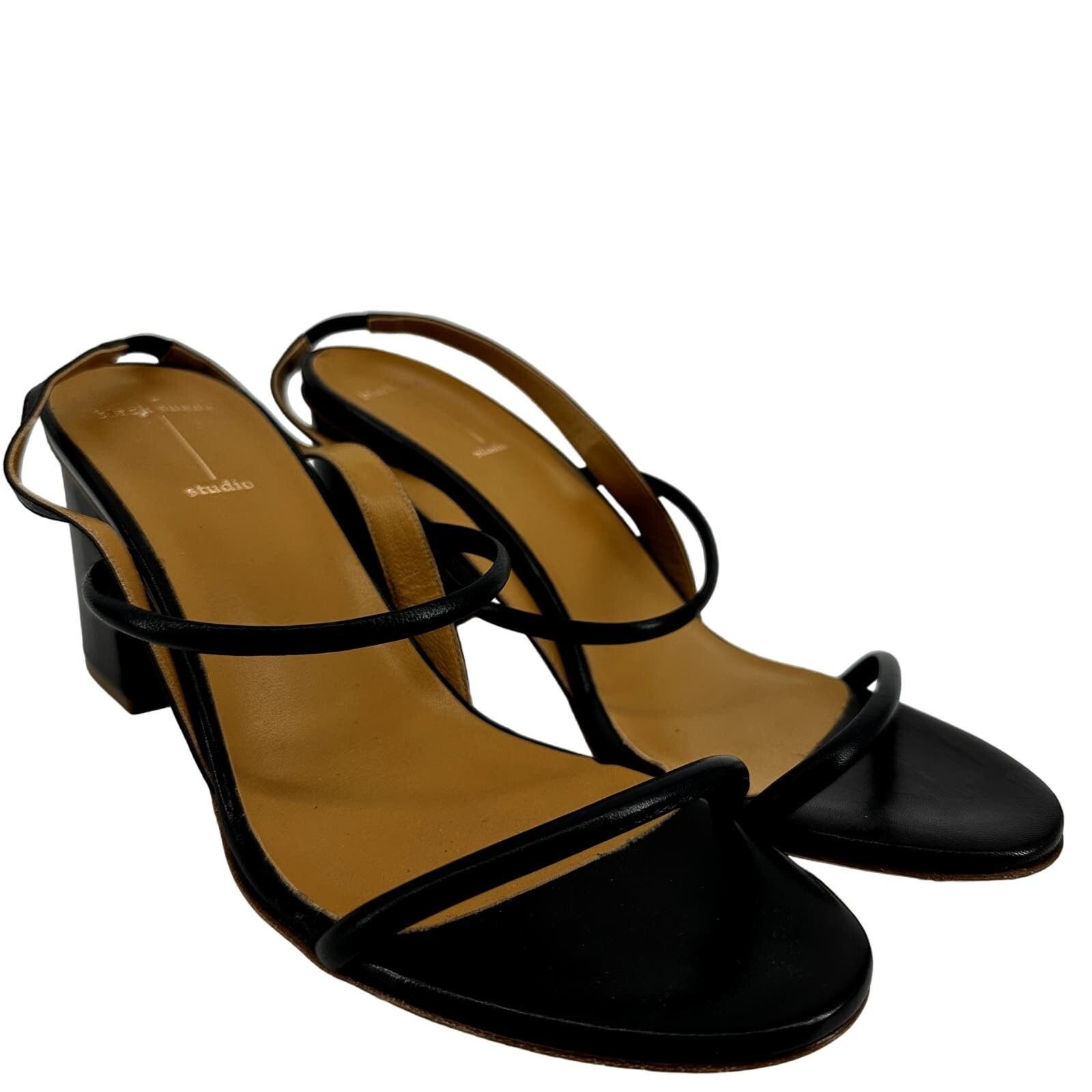 Black Suede Studio Slingback Heel Sandal Strappy Open Toe 9