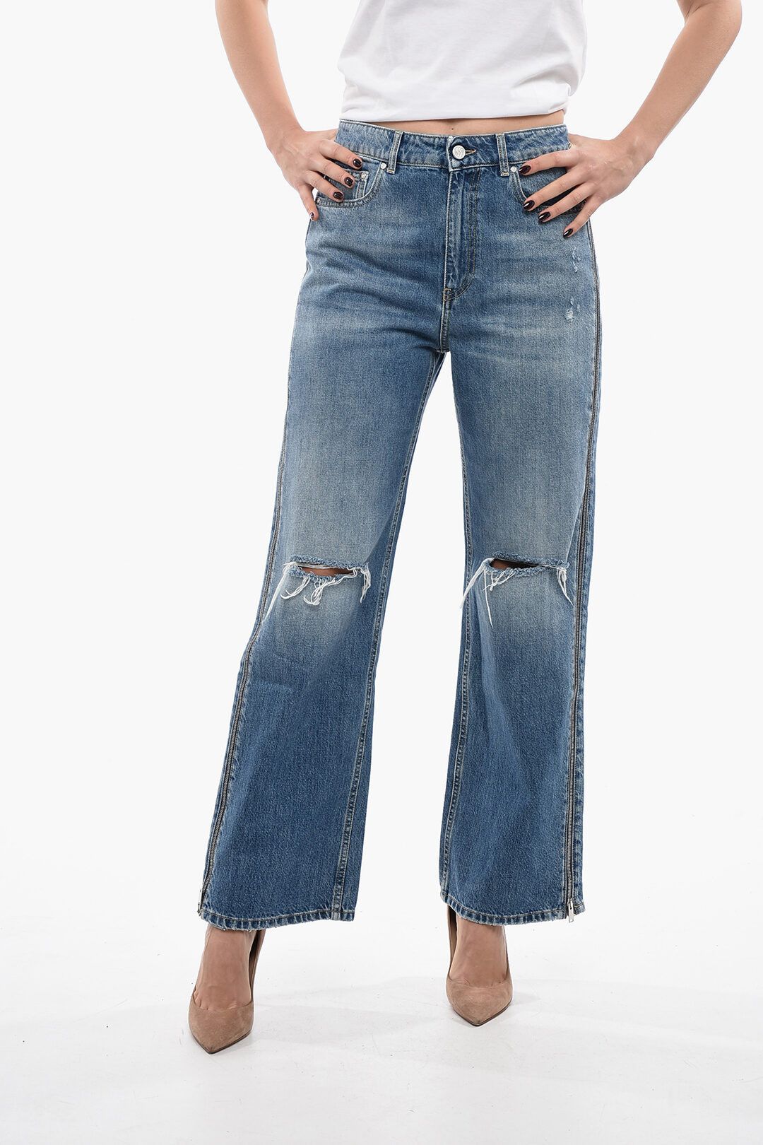 og1mm0824 Straight Fit Denims With Side Zip in Blue
