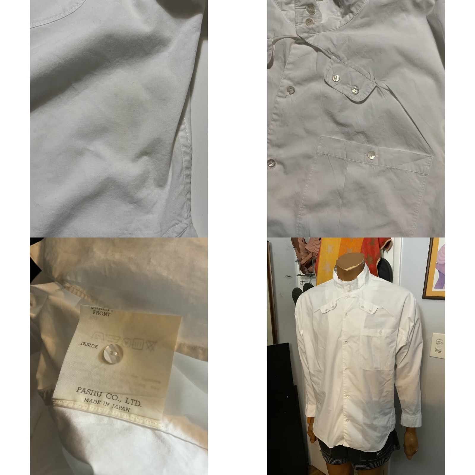 Vintage VINTAGE Shin Hosokawa Pashu Made In Japan White Button Dress Shirt Sz. S 16-27 Mens Womens Boys Girls Size 36R - 8 Thumbnail
