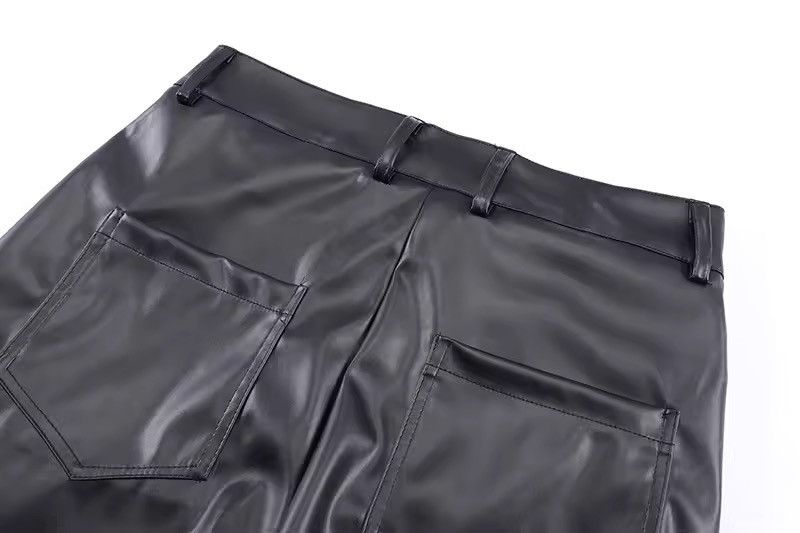 Jean Pleated Pu Leather Pants Streetwear Loose Ruched Casual Size US 32 / EU 48 - 7 Thumbnail